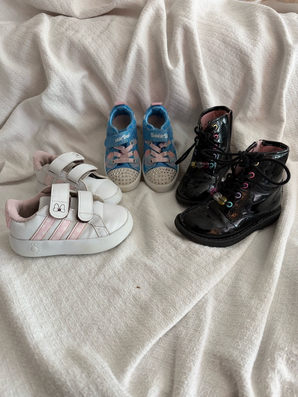 Kids White & Pink Velcro Sneakers